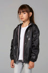 Kid's Full Zip Packable Rain Jacket and Windbreaker: Black Gloss Stars