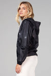 Women's Full Zip Packable Rain Jacket and Windbreaker: Black Gloss Stars