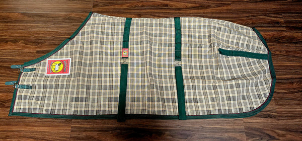 Drap Baker, taille 78, bordure vert chasseur, bordure bordeaux, épaules doublées nylon, sursangles droites