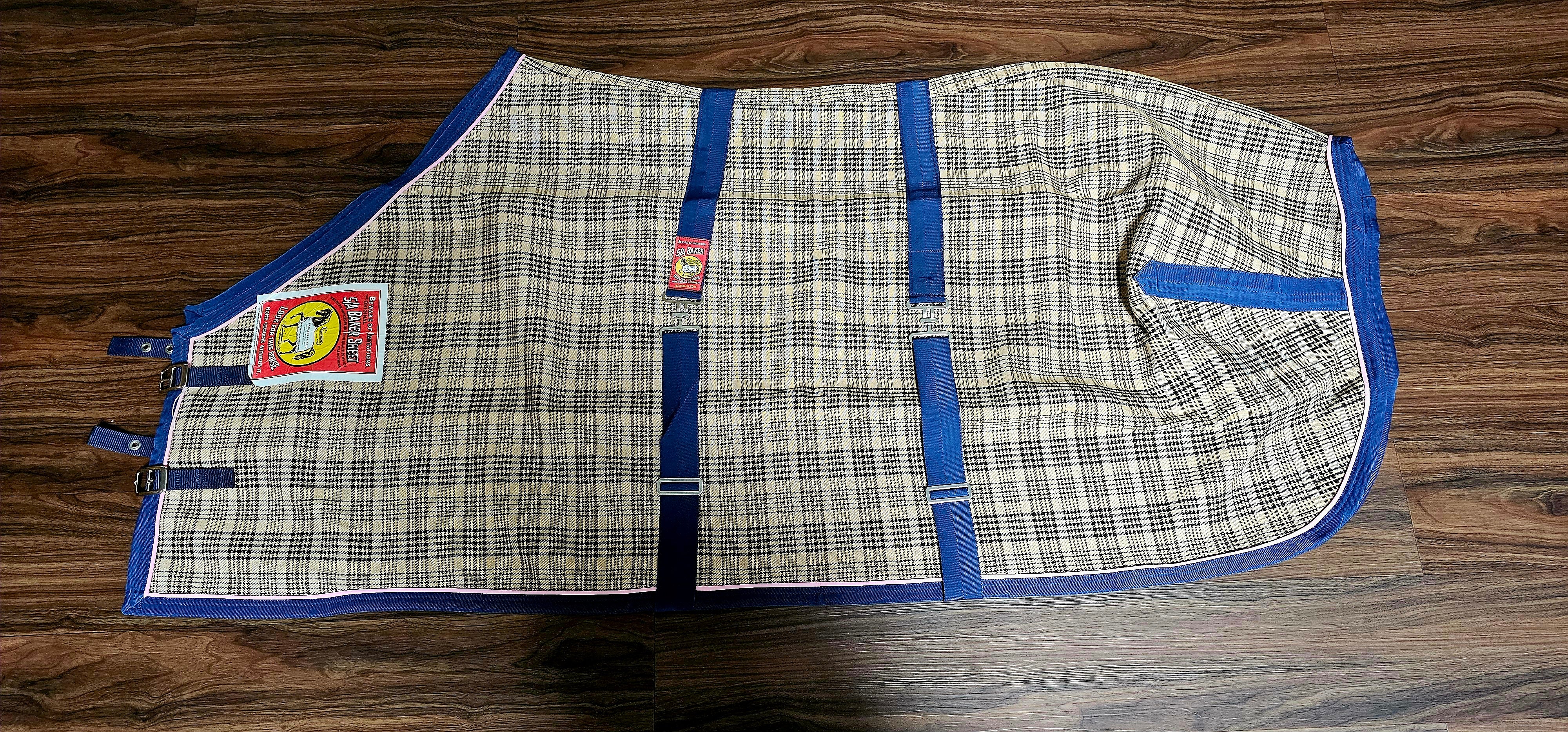 Custom Baker Blanket, Size 66, Navy Trim, Pink Piping, Nylon Lined Shoulders, Straight Surcingles