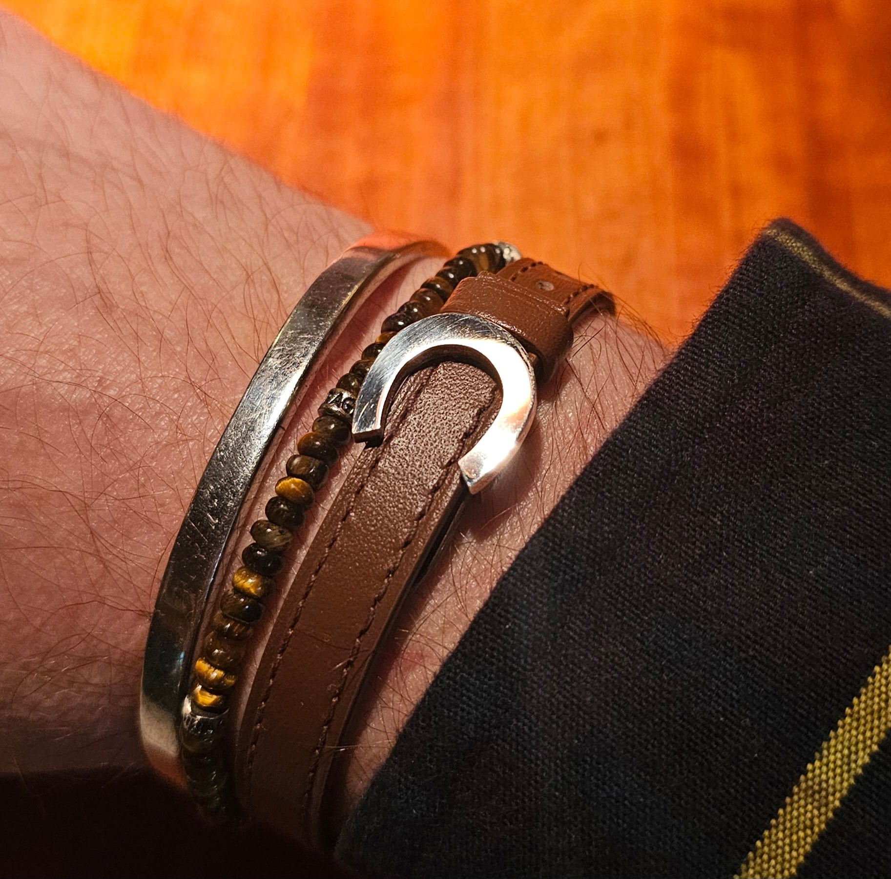 Sterling Silver Horseshoe and Leather Bracelet