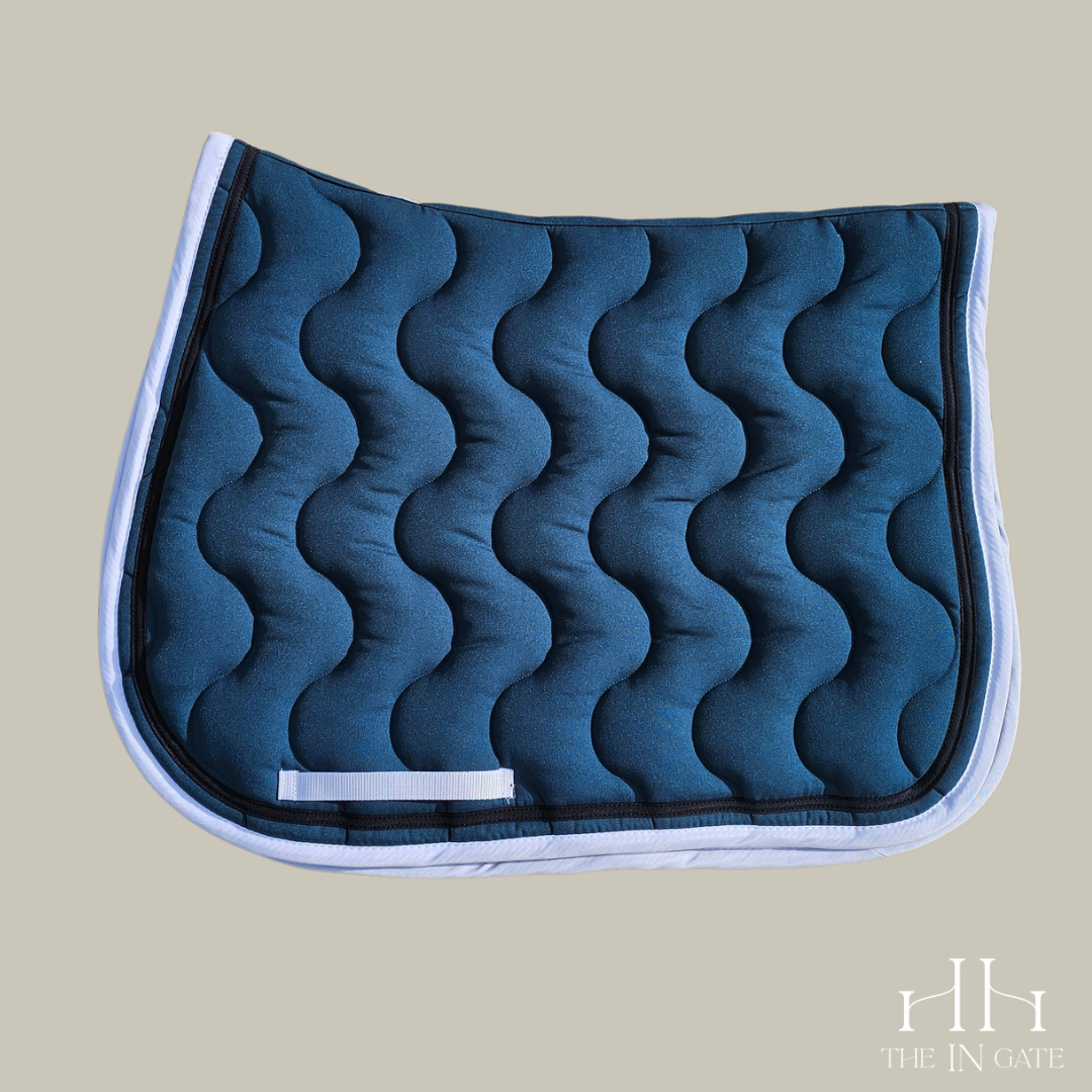 Saddle Pad - wavy – teal / white/ navy spaced