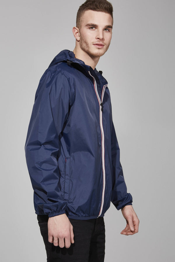 Men's Full Zip Packable Rain Jacket and Windbreaker: Navy