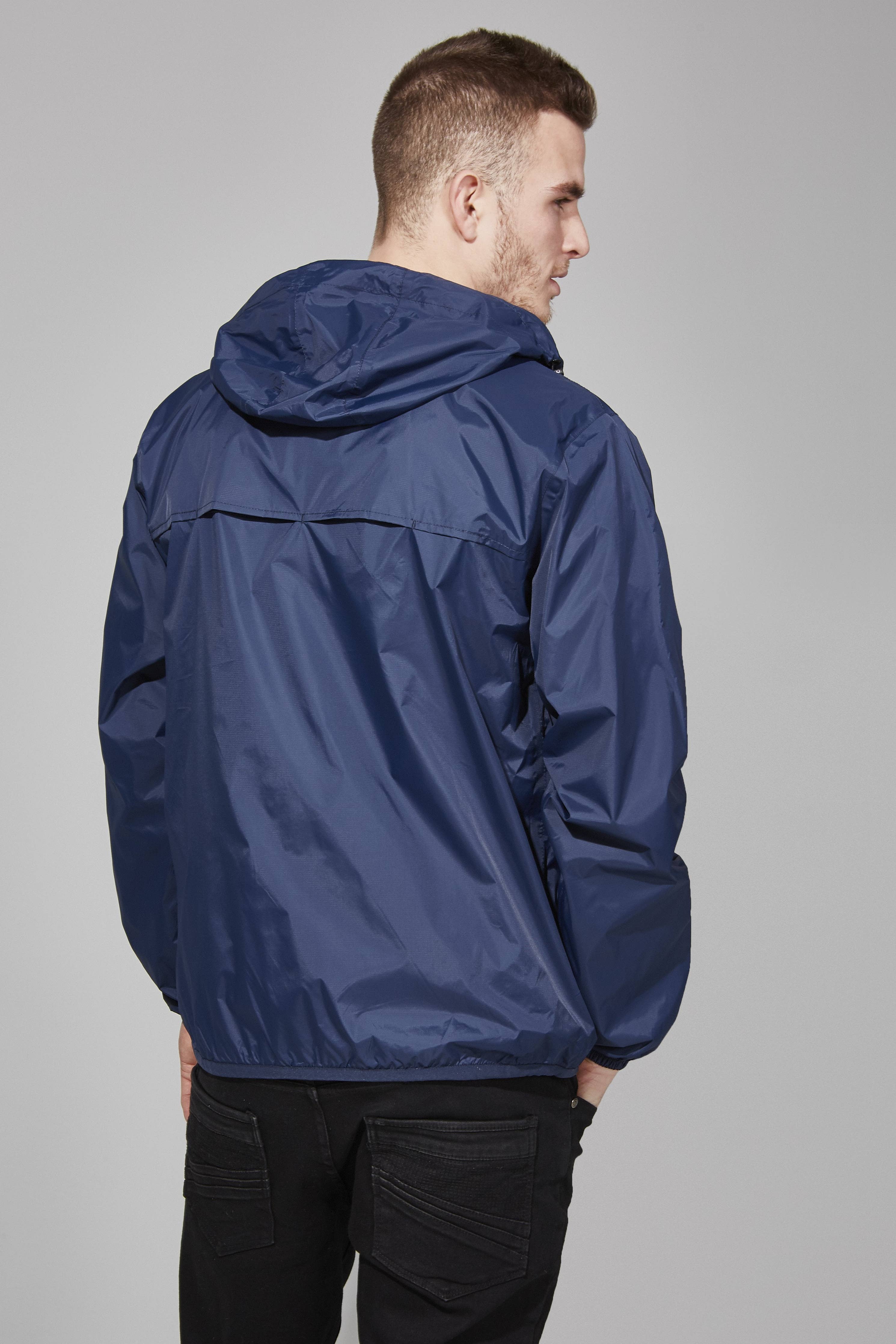 Men's Full Zip Packable Rain Jacket and Windbreaker: Navy