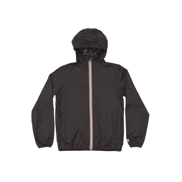 Men's Full Zip Packable Rain Jacket and Windbreaker: Black