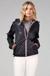 Women's Full Zip Packable Rain Jacket and Windbreaker: Black Gloss Stars