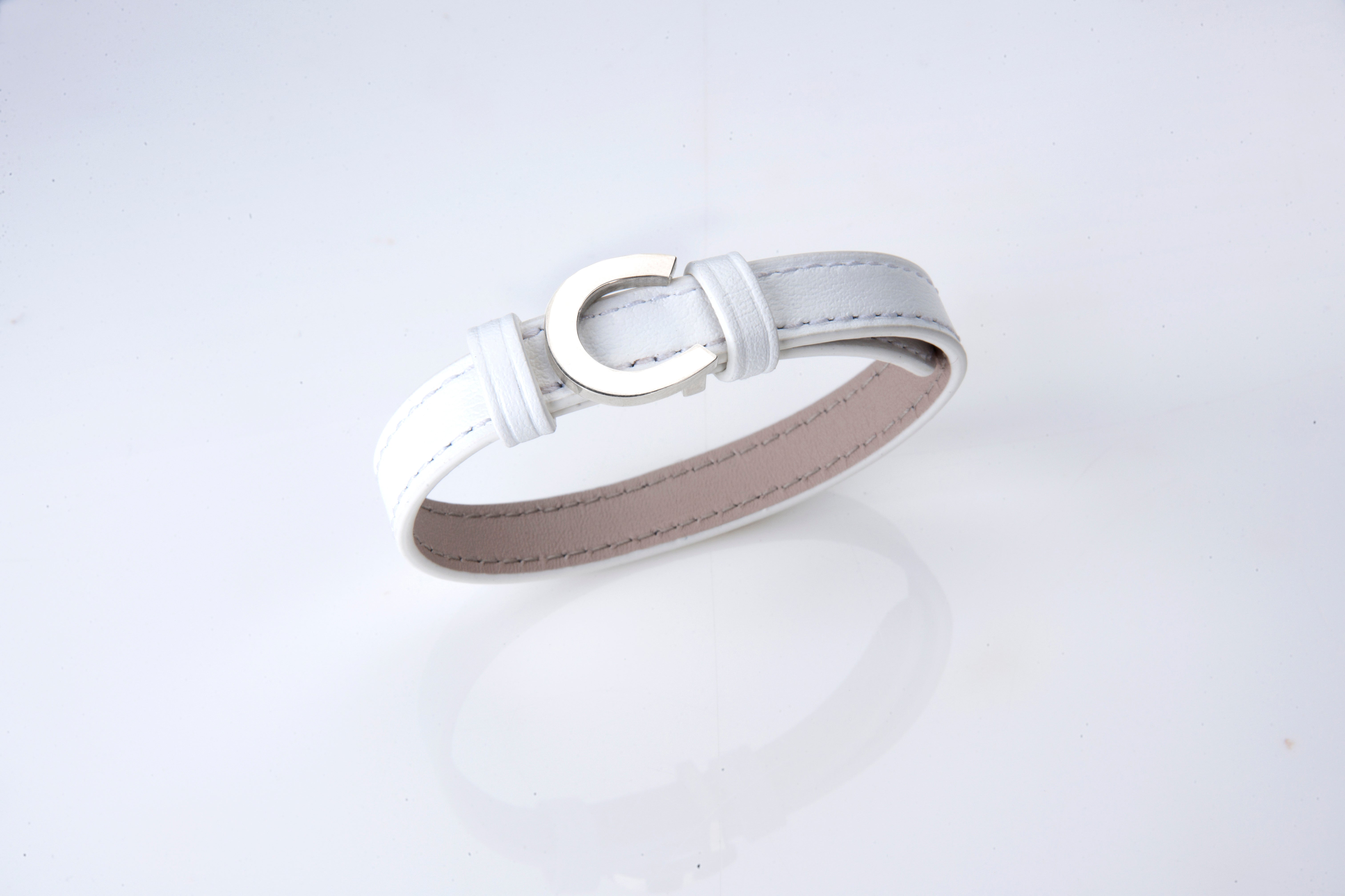 Sterling Silver Horseshoe and Leather Bracelet