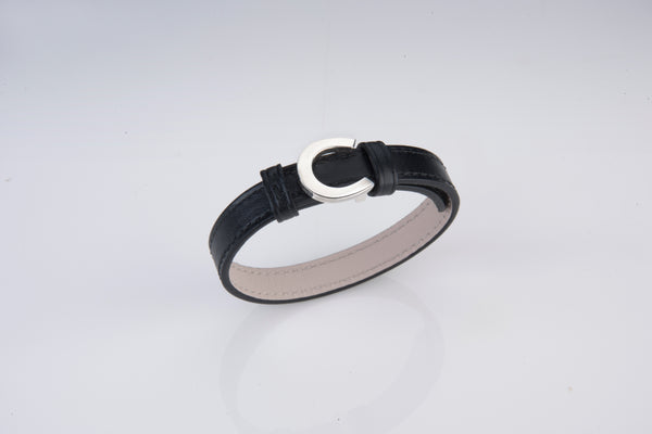 Sterling Silver Horseshoe and Leather Bracelet