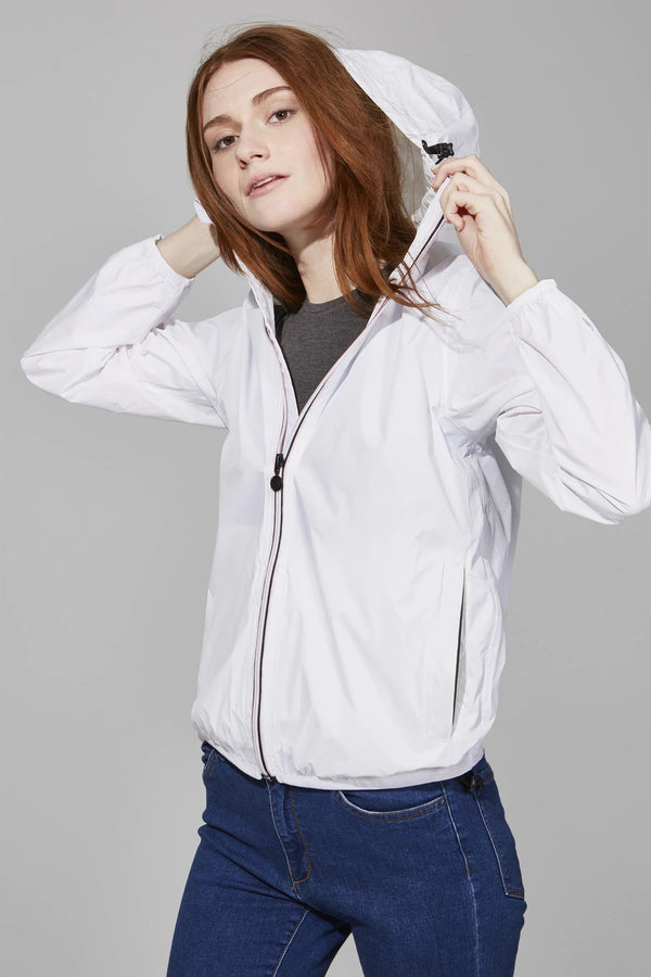 Women's White Full Zip Packable Rain Jacket and Windbreaker