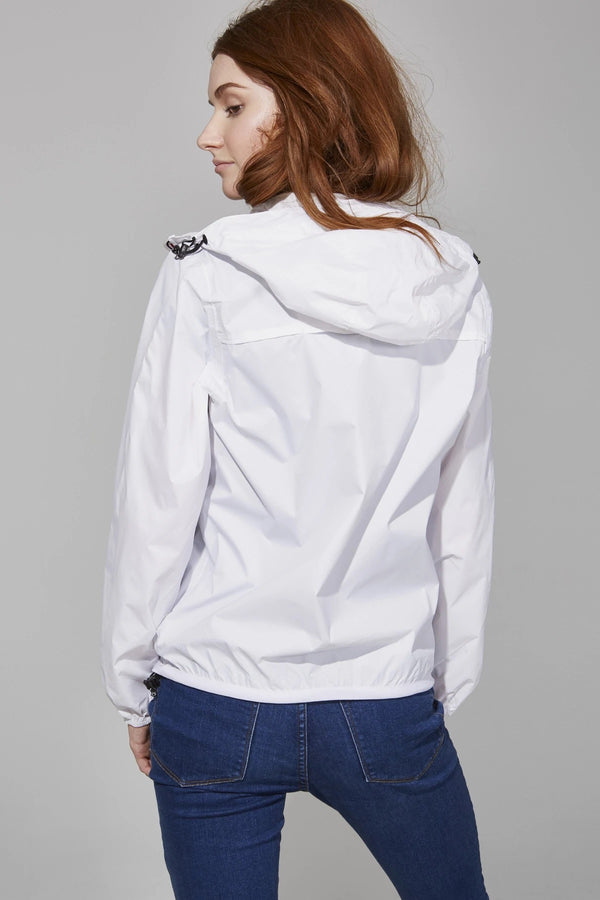 Women's White Full Zip Packable Rain Jacket and Windbreaker