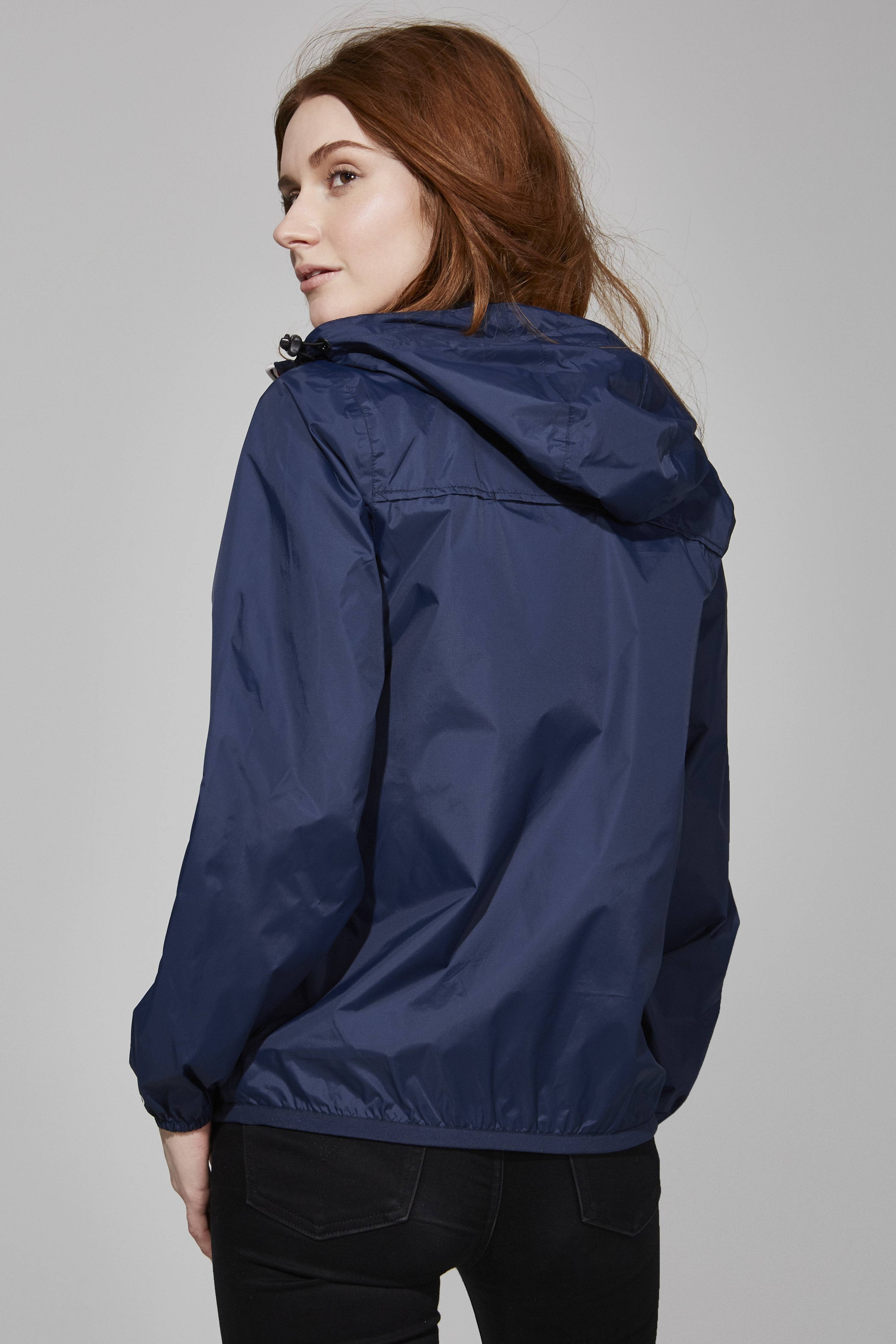 Women's Full Zip Packable Rain Jacket and Windbreaker: Navy