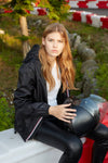 Women's Full Zip Packable Rain Jacket and Windbreaker: Black Gloss Stars