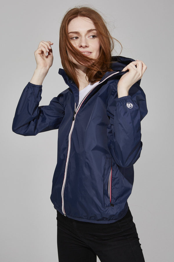 Women's Full Zip Packable Rain Jacket and Windbreaker: Navy