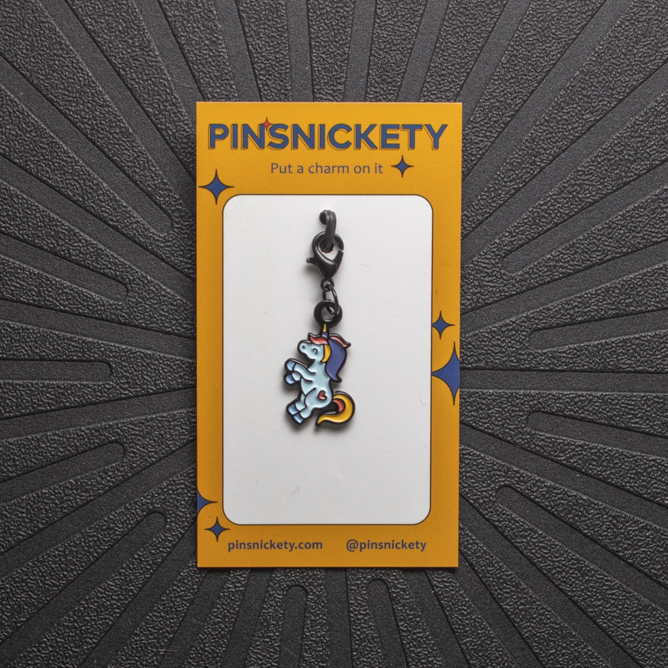 pinsnickety flying unicorn bonnet braid bridle charm on a card