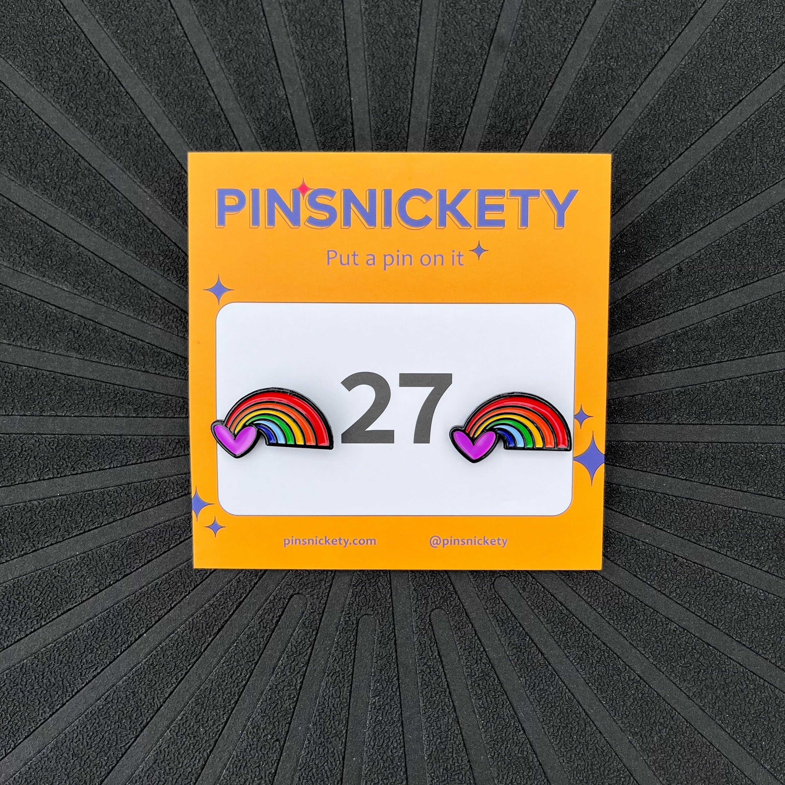 Pinsnickety Rainbow horse show number pins on their product packaging card