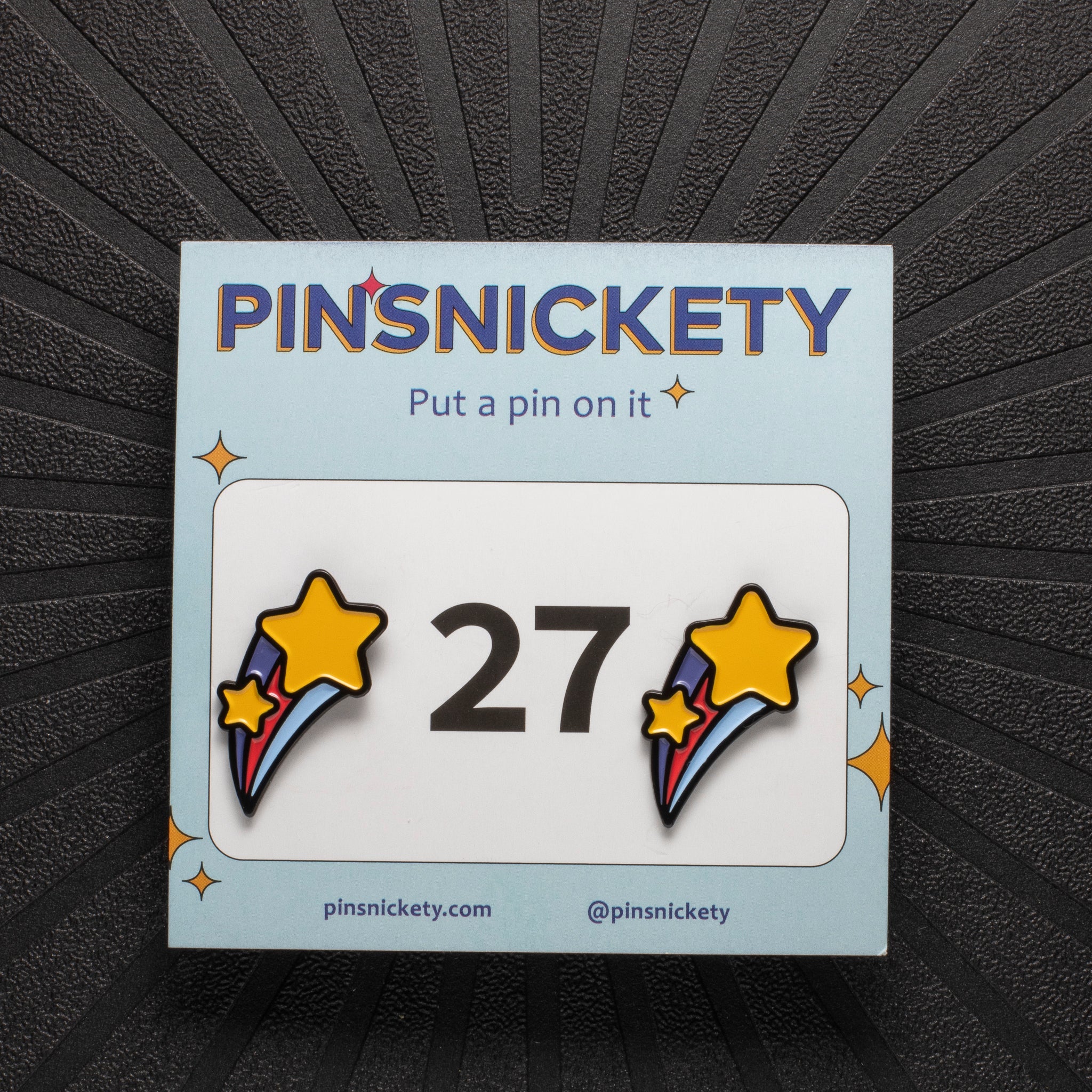 Pinsnickety Shooting Star horse show number pins on their product packaging card